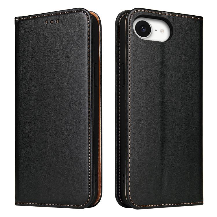 For iPhone 16e Fierre Shann PU Genuine Leather Texture Phone Case(Black) - iPhone 16e Cases by FIERRE SHANN | Online Shopping UK | buy2fix