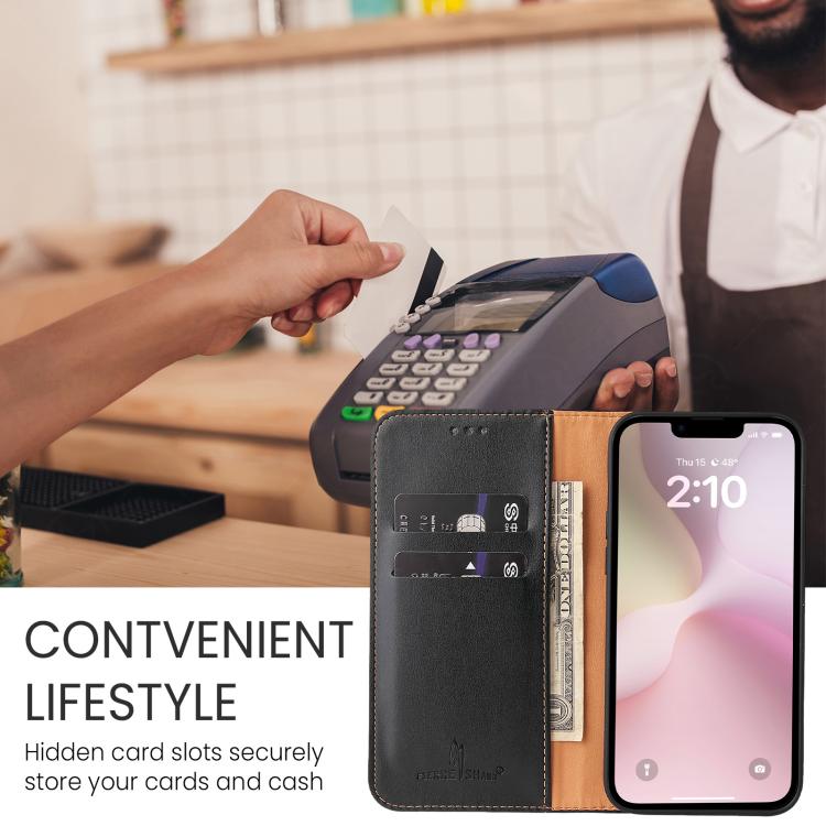 For iPhone 16e Fierre Shann PU Genuine Leather Texture Phone Case(Black) - iPhone 16e Cases by FIERRE SHANN | Online Shopping UK | buy2fix