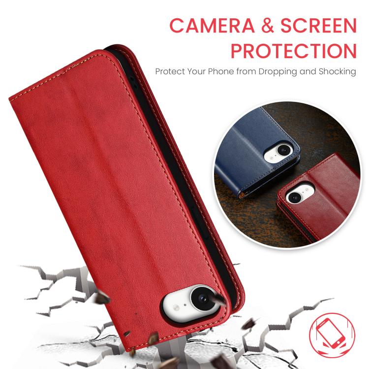 For iPhone 16e Fierre Shann PU Genuine Leather Texture Phone Case(Red) - iPhone 16e Cases by FIERRE SHANN | Online Shopping UK | buy2fix
