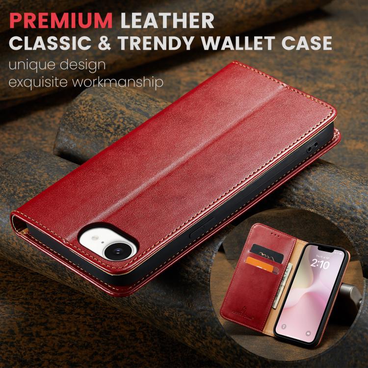 For iPhone 16e Fierre Shann PU Genuine Leather Texture Phone Case(Red) - iPhone 16e Cases by FIERRE SHANN | Online Shopping UK | buy2fix