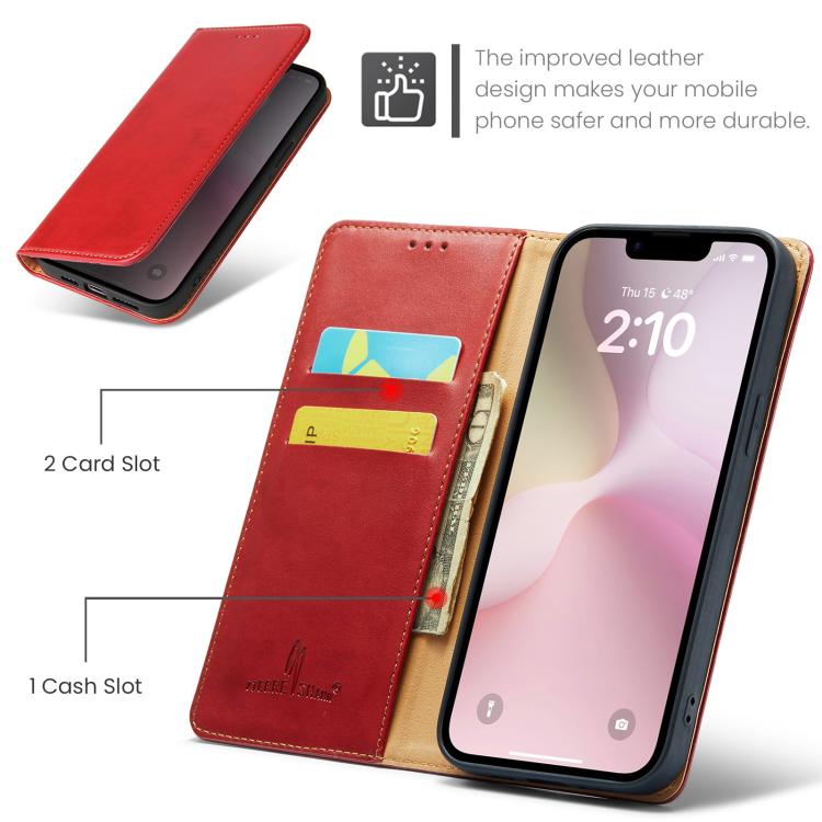 For iPhone 16e Fierre Shann PU Genuine Leather Texture Phone Case(Red) - iPhone 16e Cases by FIERRE SHANN | Online Shopping UK | buy2fix