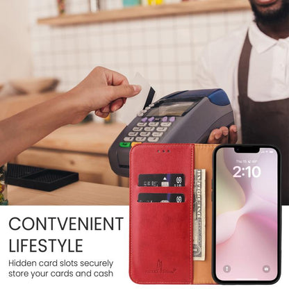 For iPhone 16e Fierre Shann PU Genuine Leather Texture Phone Case(Red) - iPhone 16e Cases by FIERRE SHANN | Online Shopping UK | buy2fix