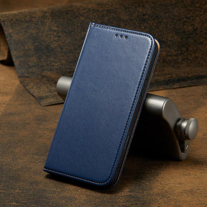 For iPhone 17 Fierre Shann PU Genuine Leather Texture Phone Case(Blue) - iPhone 17 Cases by FIERRE SHANN | Online Shopping UK | buy2fix