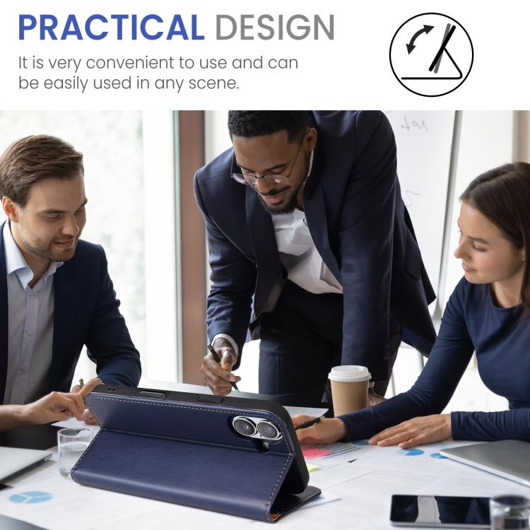 For iPhone 17 Fierre Shann PU Genuine Leather Texture Phone Case(Blue) - iPhone 17 Cases by FIERRE SHANN | Online Shopping UK | buy2fix