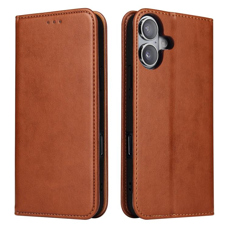For iPhone 17 Fierre Shann PU Genuine Leather Texture Phone Case(Brown) - iPhone 17 Cases by FIERRE SHANN | Online Shopping UK | buy2fix