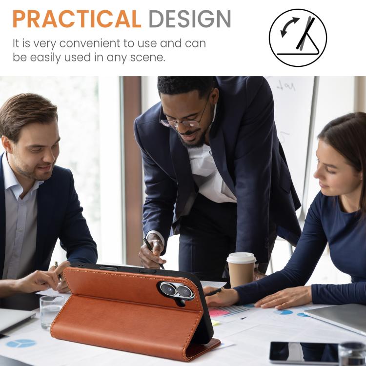 For iPhone 17 Fierre Shann PU Genuine Leather Texture Phone Case(Brown) - iPhone 17 Cases by FIERRE SHANN | Online Shopping UK | buy2fix