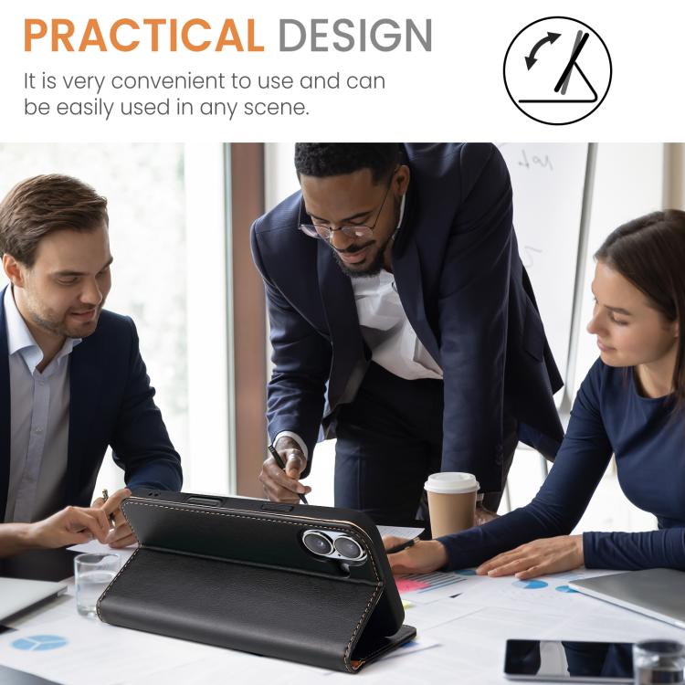 For iPhone 17 Fierre Shann PU Genuine Leather Texture Phone Case(Black) - iPhone 17 Cases by FIERRE SHANN | Online Shopping UK | buy2fix