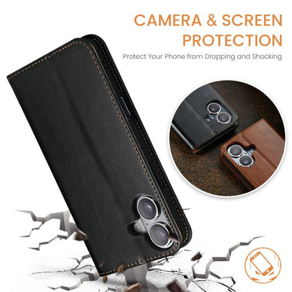 For iPhone 17 Fierre Shann PU Genuine Leather Texture Phone Case(Black) - iPhone 17 Cases by FIERRE SHANN | Online Shopping UK | buy2fix