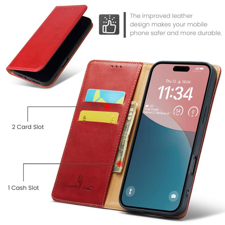 For iPhone 17 Fierre Shann PU Genuine Leather Texture Phone Case(Red) - iPhone 17 Cases by FIERRE SHANN | Online Shopping UK | buy2fix