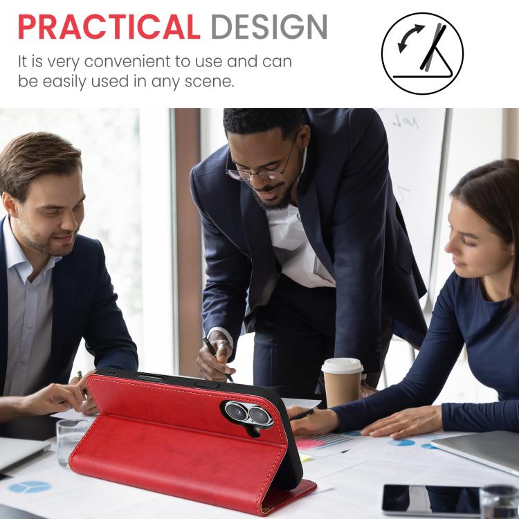 For iPhone 17 Fierre Shann PU Genuine Leather Texture Phone Case(Red) - iPhone 17 Cases by FIERRE SHANN | Online Shopping UK | buy2fix