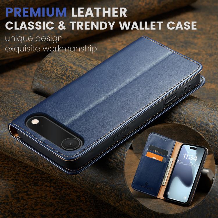 For iPhone 17 Air Fierre Shann PU Genuine Leather Texture Phone Case(Blue) - iPhone 17 Air Cases by FIERRE SHANN | Online Shopping UK | buy2fix
