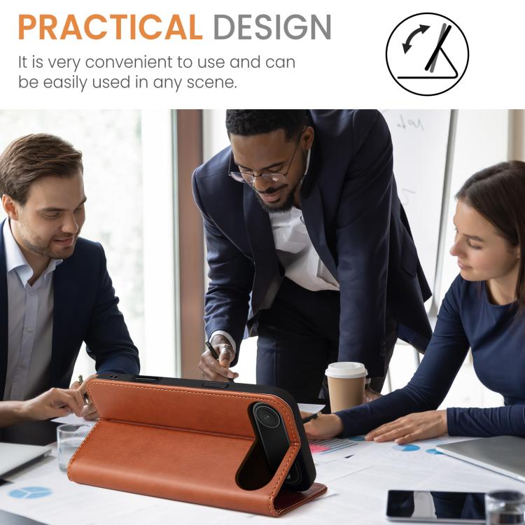 For iPhone 17 Air Fierre Shann PU Genuine Leather Texture Phone Case(Brown) - iPhone 17 Air Cases by FIERRE SHANN | Online Shopping UK | buy2fix