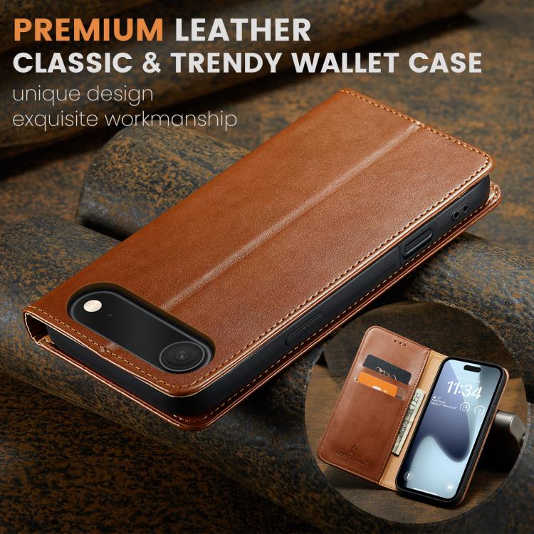 For iPhone 17 Air Fierre Shann PU Genuine Leather Texture Phone Case(Brown) - iPhone 17 Air Cases by FIERRE SHANN | Online Shopping UK | buy2fix