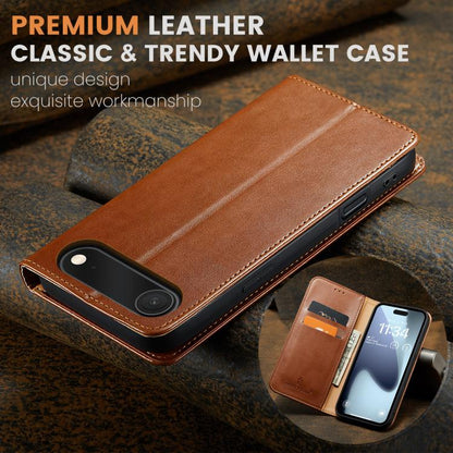 For iPhone 17 Air Fierre Shann PU Genuine Leather Texture Phone Case(Brown) - iPhone 17 Air Cases by FIERRE SHANN | Online Shopping UK | buy2fix