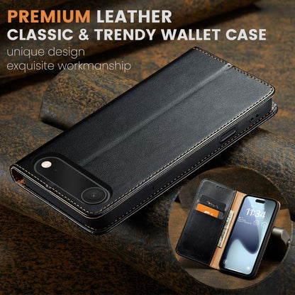 For iPhone 17 Air Fierre Shann PU Genuine Leather Texture Phone Case(Black) - iPhone 17 Air Cases by FIERRE SHANN | Online Shopping UK | buy2fix