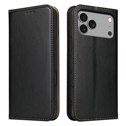 For iPhone 17 Pro Fierre Shann PU Genuine Leather Texture Phone Case(Black) - iPhone 17 Pro Cases by FIERRE SHANN | Online Shopping UK | buy2fix