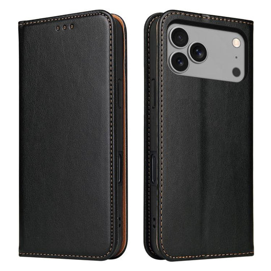 For iPhone 17 Pro Fierre Shann PU Genuine Leather Texture Phone Case(Black) - iPhone 17 Pro Cases by FIERRE SHANN | Online Shopping UK | buy2fix