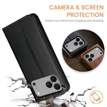 For iPhone 17 Pro Fierre Shann PU Genuine Leather Texture Phone Case(Black) - iPhone 17 Pro Cases by FIERRE SHANN | Online Shopping UK | buy2fix