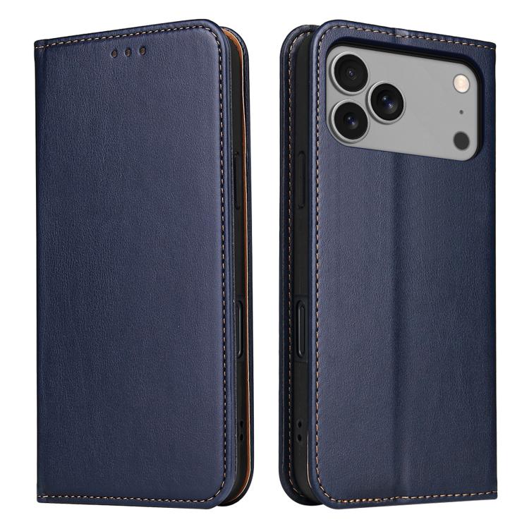 For iPhone 17 Pro Max Fierre Shann PU Genuine Leather Texture Phone Case(Blue) - iPhone 17 Pro Max Cases by FIERRE SHANN | Online Shopping UK | buy2fix