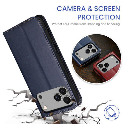 For iPhone 17 Pro Max Fierre Shann PU Genuine Leather Texture Phone Case(Blue) - iPhone 17 Pro Max Cases by FIERRE SHANN | Online Shopping UK | buy2fix