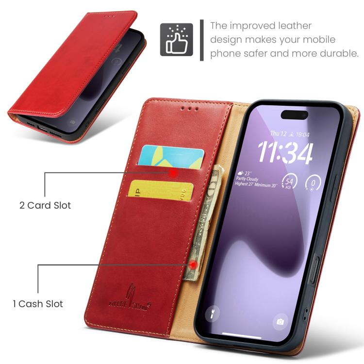 For iPhone 17 Pro Max Fierre Shann PU Genuine Leather Texture Phone Case(Red) - iPhone 17 Pro Max Cases by FIERRE SHANN | Online Shopping UK | buy2fix