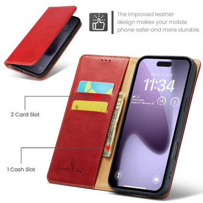 For iPhone 17 Pro Max Fierre Shann PU Genuine Leather Texture Phone Case(Red) - iPhone 17 Pro Max Cases by FIERRE SHANN | Online Shopping UK | buy2fix