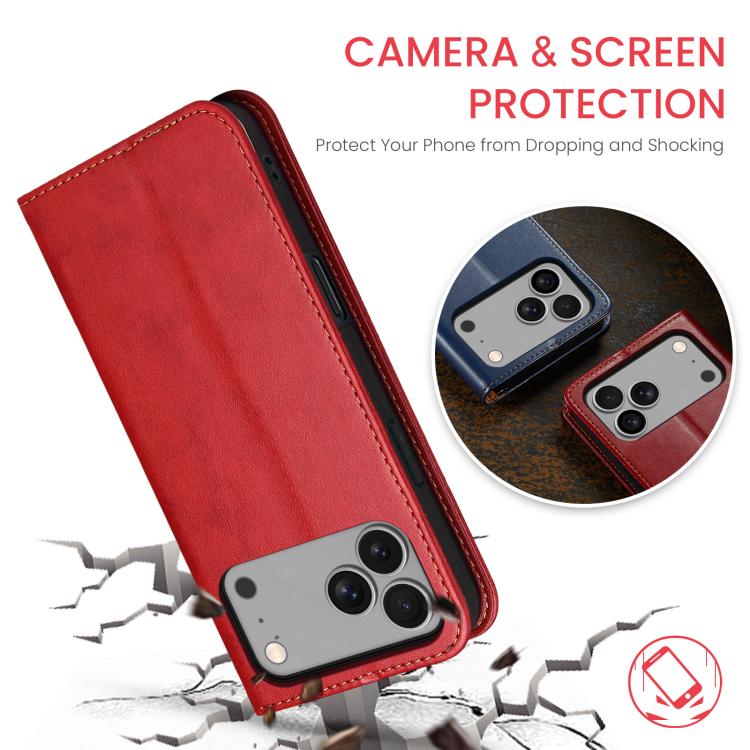 For iPhone 17 Pro Max Fierre Shann PU Genuine Leather Texture Phone Case(Red) - iPhone 17 Pro Max Cases by FIERRE SHANN | Online Shopping UK | buy2fix