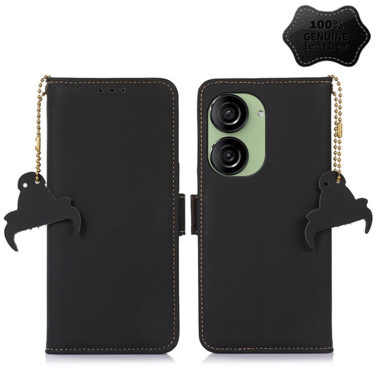 For Asus Zenfone 10 / Zenfone 9 Genuine Leather Magnetic RFID Leather Phone Case(Black) - ASUS Cases by buy2fix | Online Shopping UK | buy2fix
