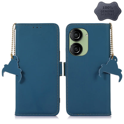 For Asus Zenfone 10 / Zenfone 9 Genuine Leather Magnetic RFID Leather Phone Case(Blue) - ASUS Cases by buy2fix | Online Shopping UK | buy2fix