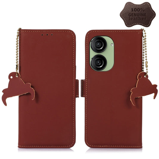 For Asus Zenfone 10 / Zenfone 9 Genuine Leather Magnetic RFID Leather Phone Case(Coffee) - ASUS Cases by buy2fix | Online Shopping UK | buy2fix
