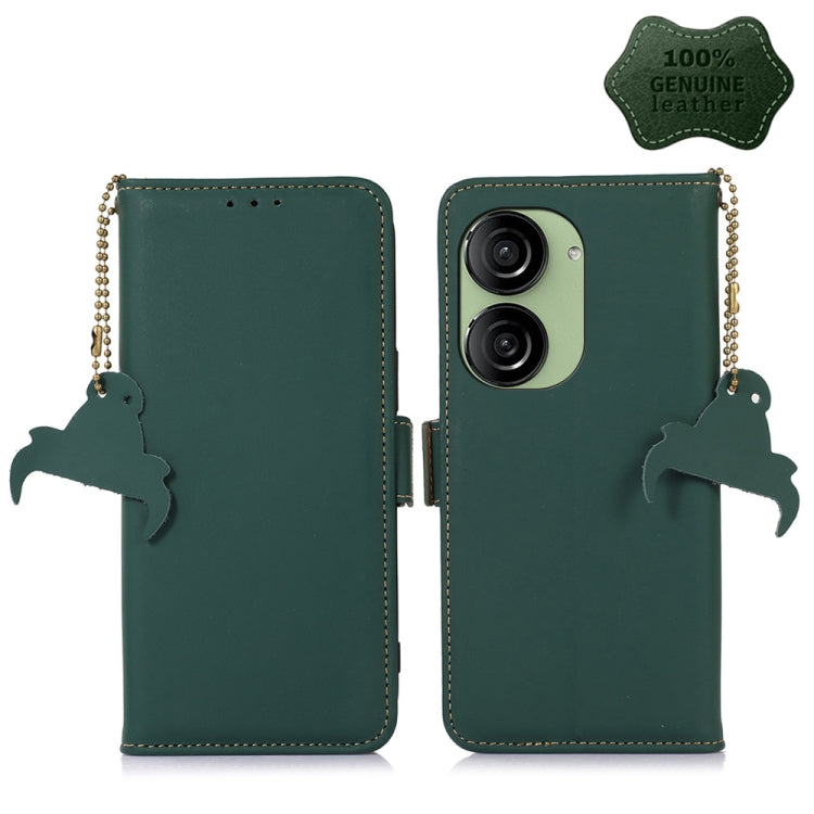 For Asus Zenfone 10 / Zenfone 9 Genuine Leather Magnetic RFID Leather Phone Case(Green) - ASUS Cases by buy2fix | Online Shopping UK | buy2fix