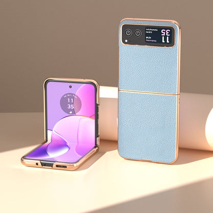 For Motorola Razr 40 Genuine Leather Mino Series Nano Plating Phone Case(Blue) by buy2fix