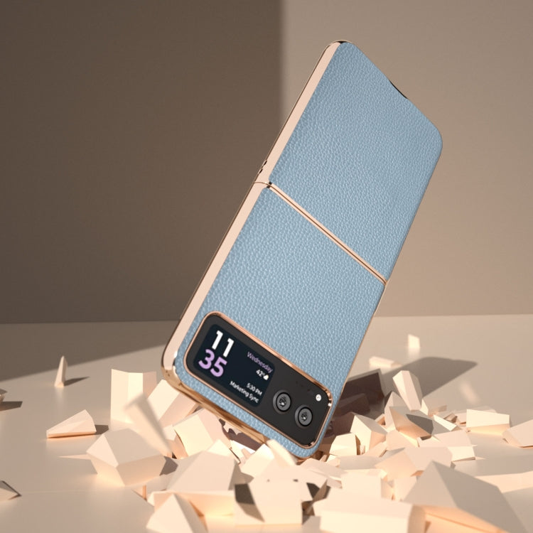 For Motorola Razr 40 Genuine Leather Mino Series Nano Plating Phone Case(Blue) by buy2fix