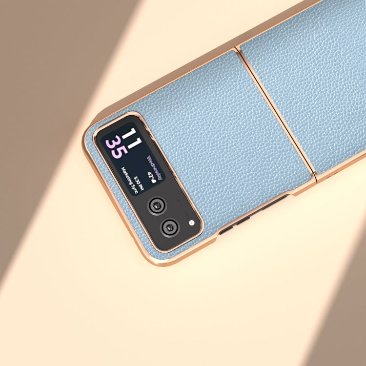 For Motorola Razr 40 Genuine Leather Mino Series Nano Plating Phone Case(Blue) by buy2fix