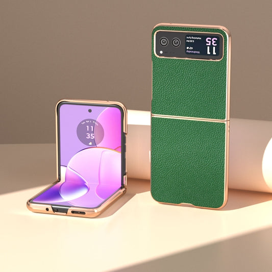 For Motorola Razr 40 Genuine Leather Mino Series Nano Plating Phone Case(Green) by buy2fix