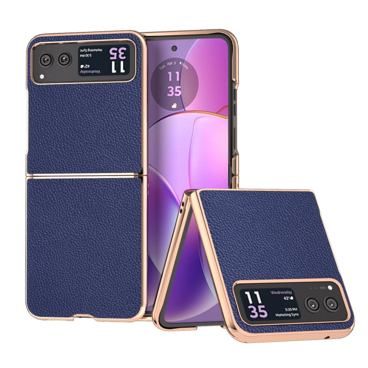 For Motorola Razr 40 Genuine Leather Mino Series Nano Plating Phone Case(Royal Blue) by buy2fix