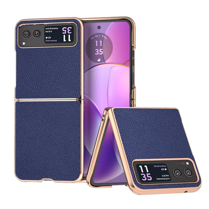 For Motorola Razr 40 Genuine Leather Mino Series Nano Plating Phone Case(Royal Blue) by buy2fix