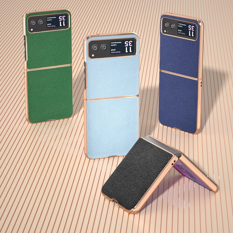 For Motorola Razr 40 Genuine Leather Mino Series Nano Plating Phone Case(Royal Blue) by buy2fix