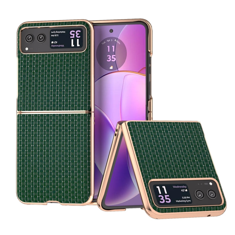 For Motorola Razr 40 Genuine Leather Luxury Series Nano Plating Phone Case(Dark Green) by buy2fix