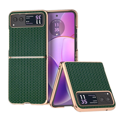 For Motorola Razr 40 Genuine Leather Luxury Series Nano Plating Phone Case(Dark Green) by buy2fix