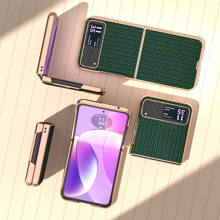 For Motorola Razr 40 Genuine Leather Luxury Series Nano Plating Phone Case(Dark Green) by buy2fix