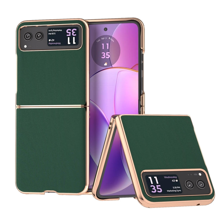 For Motorola Razr 40 Genuine Leather Silk Series Nano Plating Phone Case(Dark Green) by buy2fix