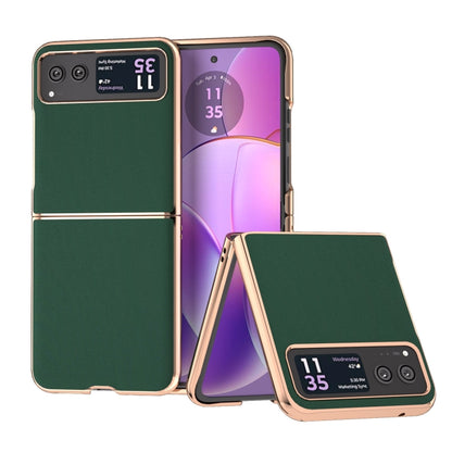 For Motorola Razr 40 Genuine Leather Silk Series Nano Plating Phone Case(Dark Green) by buy2fix