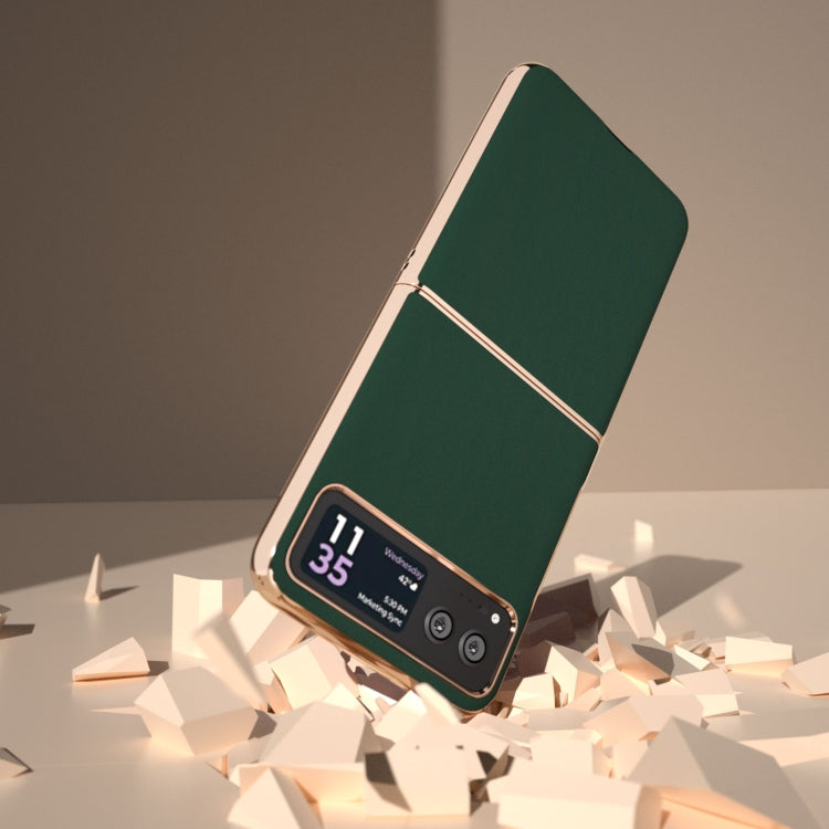 For Motorola Razr 40 Genuine Leather Silk Series Nano Plating Phone Case(Dark Green) by buy2fix