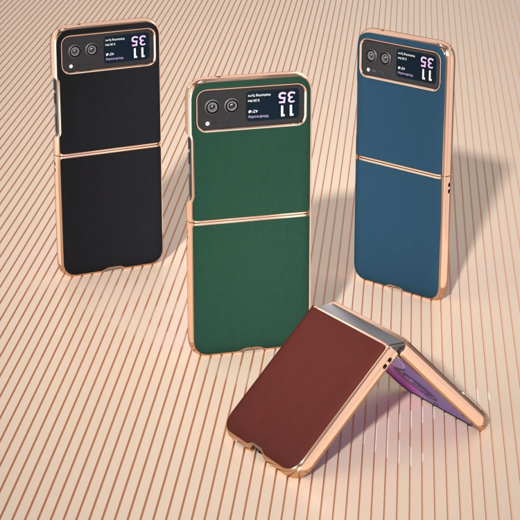 For Motorola Razr 40 Genuine Leather Silk Series Nano Plating Phone Case(Dark Green) by buy2fix