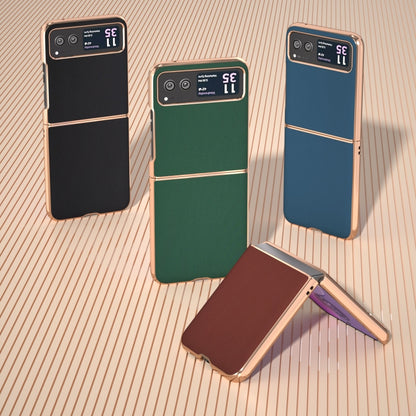 For Motorola Razr 40 Genuine Leather Silk Series Nano Plating Phone Case(Dark Green) by buy2fix
