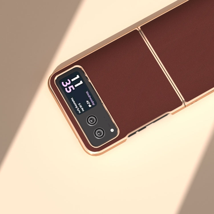 For Motorola Razr 40 Genuine Leather Silk Series Nano Plating Phone Case(Coffee) by buy2fix