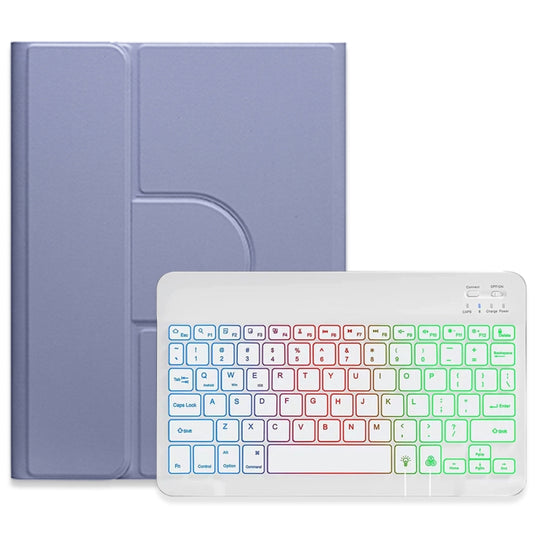 For iPad 10th Gen 10.9 2022 Three-color Backlight White 360 Degree Rotatable Bluetooth Keyboard Leather Case(Lavender Purple)