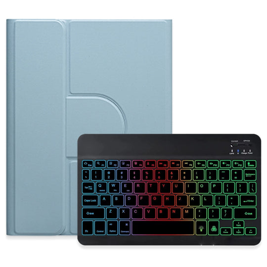 For iPad Air 2022 / iPad Pro 11 2021 Three-color Backlight Black 360 Degree Rotatable Bluetooth Keyboard Leather Case(Mist Blue)