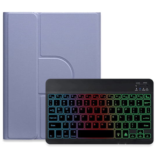 For iPad Air 2022 / iPad Pro 11 2021 Three-color Backlight Black 360 Degree Rotatable Bluetooth Keyboard Leather Case(Lavender Purple)